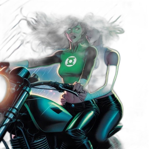 comic book art, concept art, fantasy art, cyberpunk, green, two, female, superheroes transparent PNG cut-out