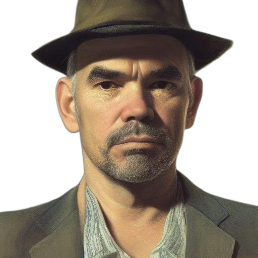 hat, face, staff, jacket, photorealistic, concept art, oil painting, comic book art transparent PNG cut-out