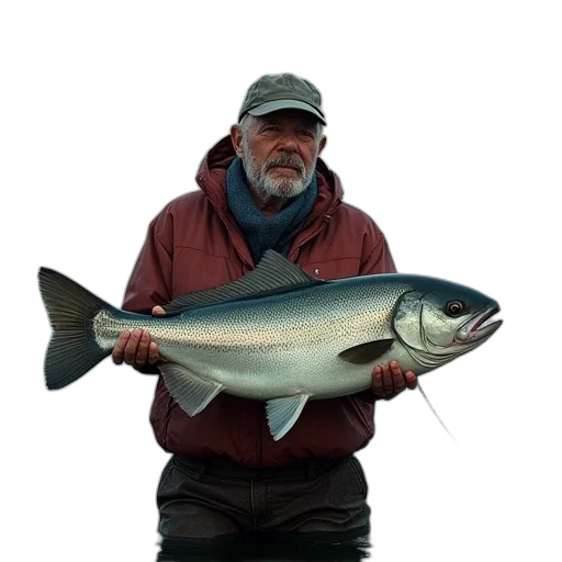 animal, staff, creature, photorealistic, oil painting, fisherman, holding, fish transparent PNG cut-out
