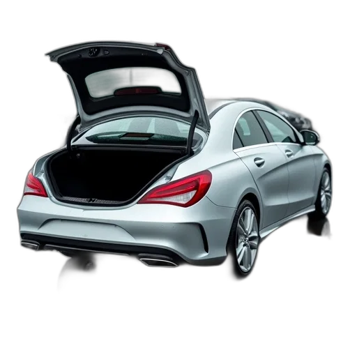 car, 3d render, silver, trunk, open, parked, lot, other transparent PNG cut-out