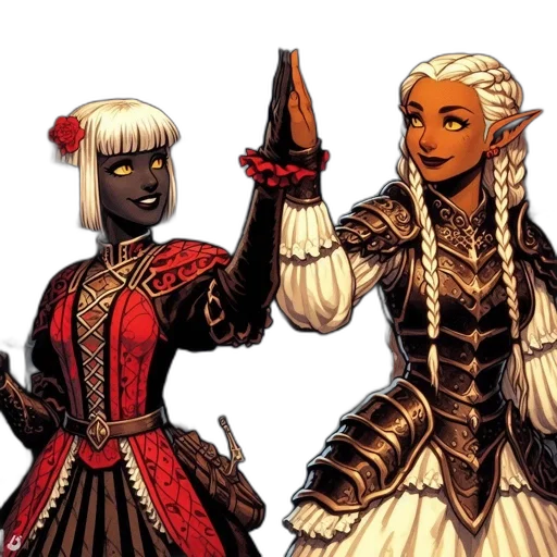 staff, concept art, fantasy art, comic book art, pixel art, two, women, one transparent PNG cut-out