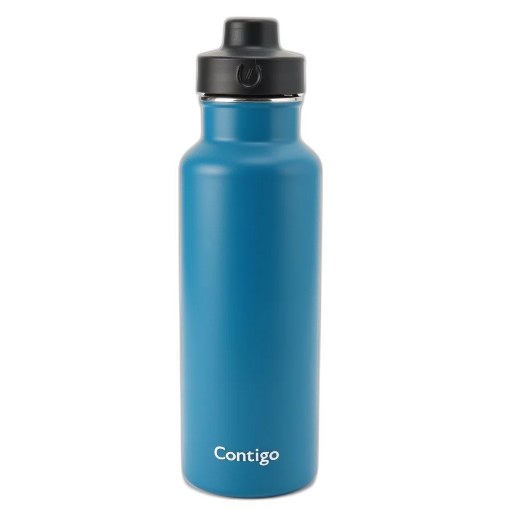 bottle, blue, contigo, brand, water, black, cap, displayed transparent PNG cut-out