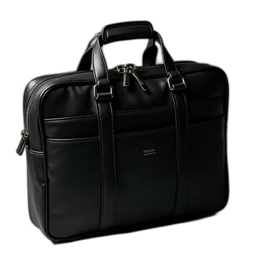 black, leather, briefcase, silver, zipper, pull, open, revealing transparent PNG cut-out