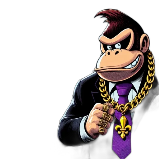 animal, concept art, cartoonish, gorilla, formal, attire, stands, before transparent PNG cut-out