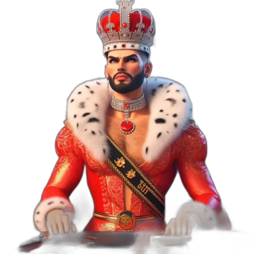 crown, sword, animal, staff, 3d render, concept art, fantasy art, photorealistic transparent PNG cut-out