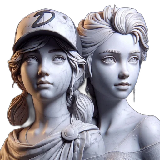 3d render, concept art, photorealistic, fantasy art, two, female, figures, one transparent PNG cut-out