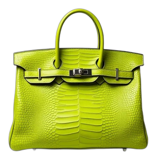 neon, green, hermes, pochet, bag, bright, yellow, lizard transparent PNG cut-out