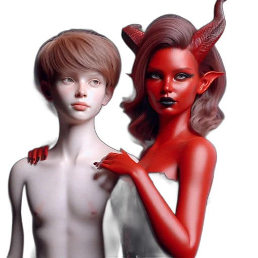 fantasy art, concept art, photorealistic, 3d render, red, dark, two, diverse transparent PNG cut-out