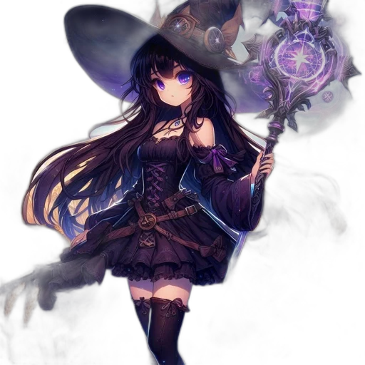 staff, dress, hat, weapon, fantasy art, concept art, pixel art, anime transparent PNG cut-out