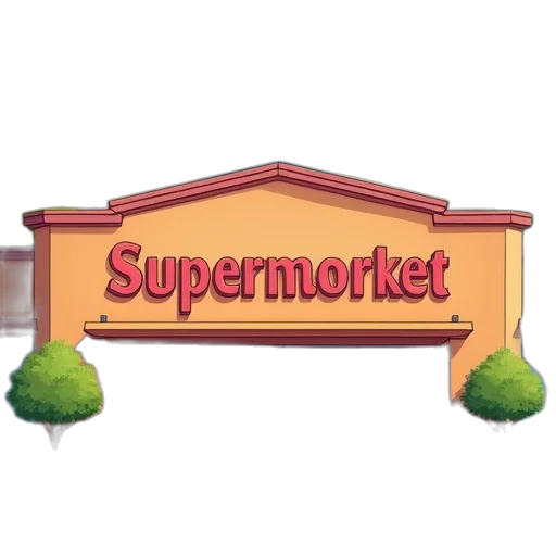furniture, concept art, 3d render, pixel art, illustration, supermarket, building, front transparent PNG cut-out