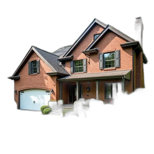 building, 3d render, photorealistic, concept art, snow, two-story, brick, house transparent PNG cut-out