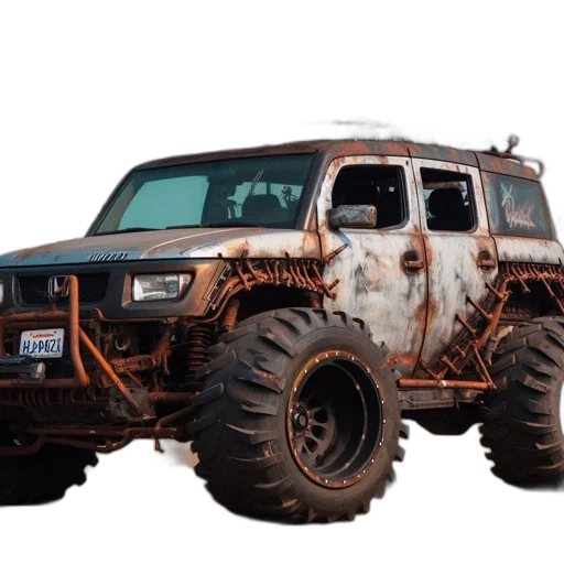 car, weapon, 3d render, concept art, post-apocalyptic, suv, mounted, wheelchair transparent PNG cut-out