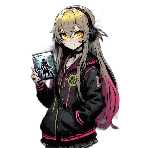 jacket, staff, weapon, creature, cyberpunk, anime, pixel art, concept art transparent PNG cut-out
