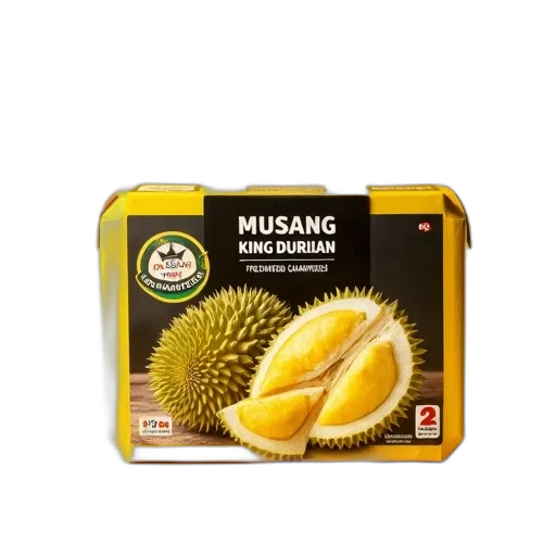 food, yellow, box, black, border, words, musang, king transparent PNG cut-out