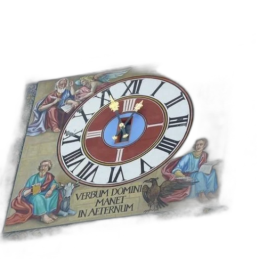 concept art, 3d render, large, clock, religious, figures transparent PNG cut-out