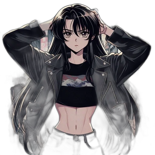 jacket, weapon, creature, cyberpunk, anime, pixel art, concept art, neon lights transparent PNG cut-out