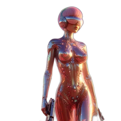 robot, dress, concept art, cyberpunk, 3d render, comic book art, futuristic, woman transparent PNG cut-out