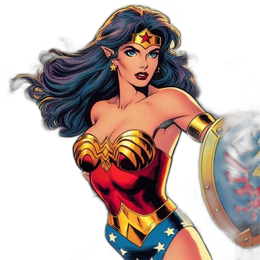 comic book art, concept art, wonder, woman, stands, victorious, sword, shield transparent PNG cut-out