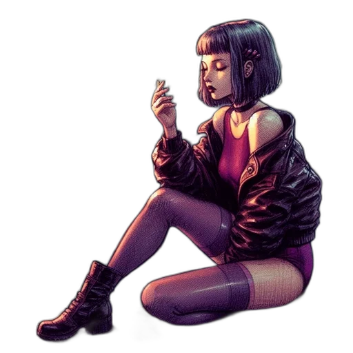 jacket, shoes, weapon, cyberpunk, concept art, comic book art, pixel art, neon lights transparent PNG cut-out