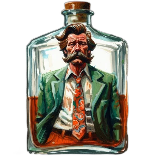 bottle, jacket, face, comic book art, oil painting, concept art, watercolor, man transparent PNG cut-out