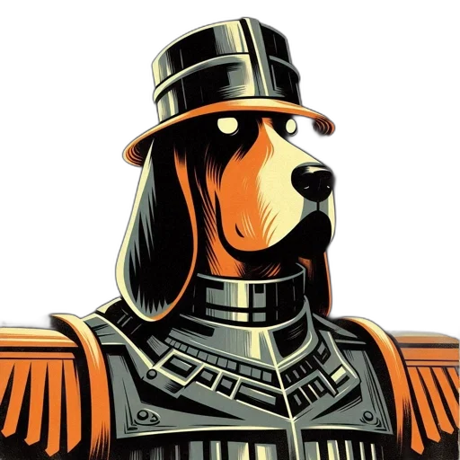 robot, animal, staff, comic book art, concept art, cartoon, pixel art, dog transparent PNG cut-out