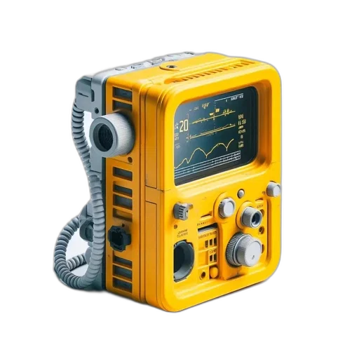 robot, staff, yellow, portable, device, screen, displaying, graphs transparent PNG cut-out