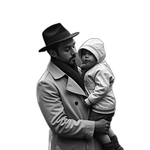 hat, jacket, photorealistic, black, white, photograph, man, trench transparent PNG cut-out
