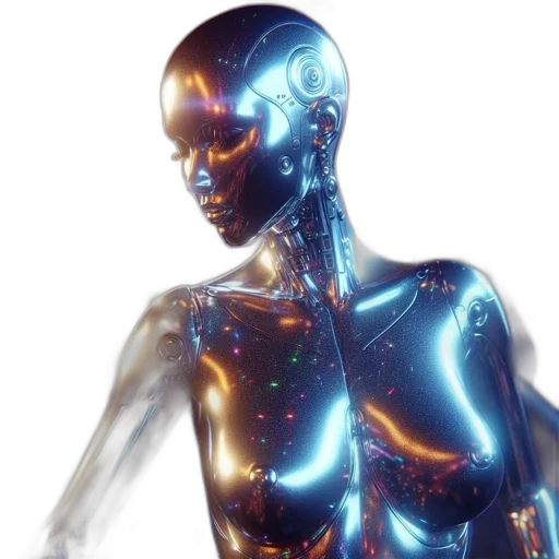robot, 3d render, cyberpunk, concept art, imposing, shiny, humanoid, stands transparent PNG cut-out