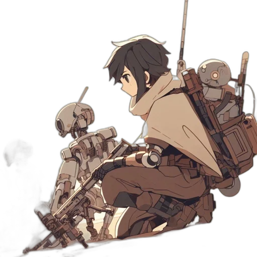 robot, weapon, sword, concept art, pixel art, fantasy art, anime, outer space transparent PNG cut-out