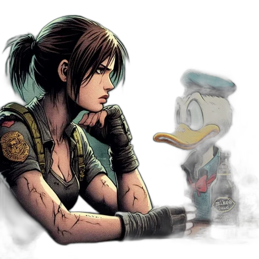 concept art, comic book art, cartoon, cyberpunk, woman, donald, duck, converse transparent PNG cut-out