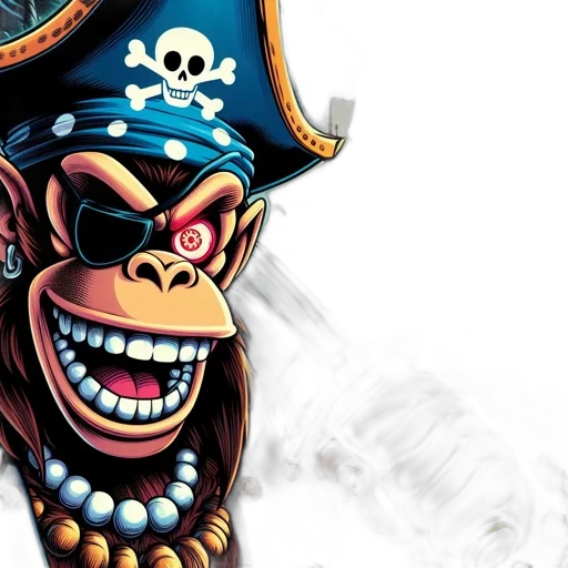 concept art, comic book art, photorealistic, anthropomorphic, ape, pirate, glowing, eye transparent PNG cut-out
