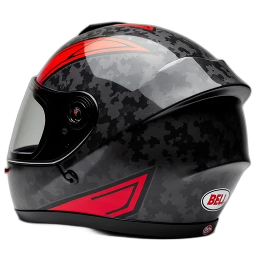 close-up, image, motorcycle, helmet, camouflage, pattern, red, accents transparent PNG cut-out