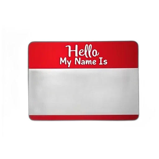 staff, red, name, tag, words, hello, top, blank transparent PNG cut-out