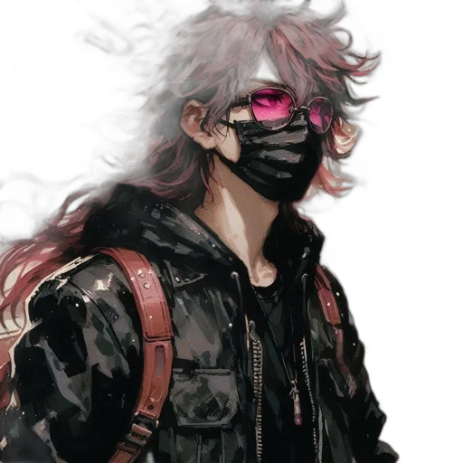 jacket, mask, face, weapon, cyberpunk, concept art, vaporwave, fantasy art transparent PNG cut-out