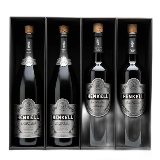 bottle, 3d render, set, four, black, henkell, wine, bottles transparent PNG cut-out