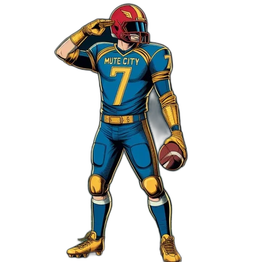 concept art, animated, football, player, blue, jersey, mute, city transparent PNG cut-out