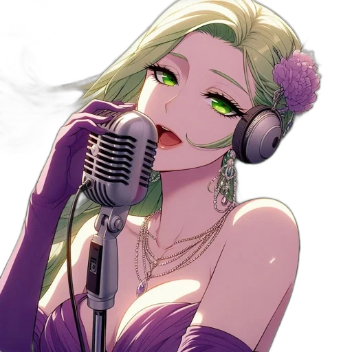 cartoon, anime, pixel art, vaporwave, green, animated, woman, sings transparent PNG cut-out