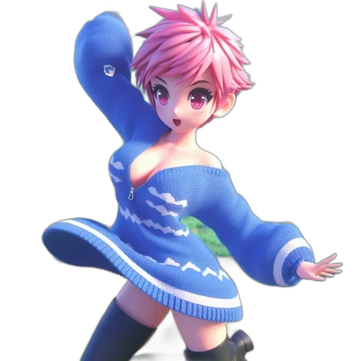 dress, jacket, staff, 3d render, concept art, anime, pixel art, blue transparent PNG cut-out
