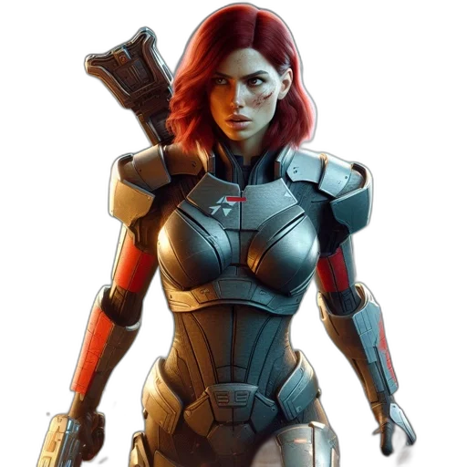 robot, weapon, concept art, comic book art, 3d render, pixel art, fierce, female transparent PNG cut-out