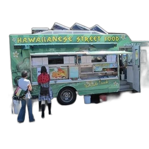 food, staff, hawaiianese, street, truck, two, customers, standing transparent PNG cut-out
