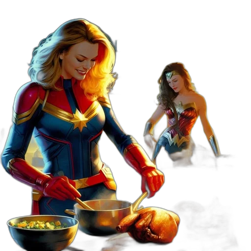 comic book art, concept art, fantasy art, pixel art, fire, underwater, captain, marvel transparent PNG cut-out