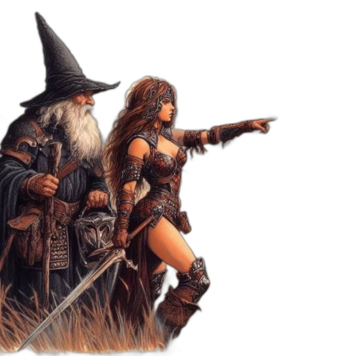 fantasy art, concept art, comic book art, pixel art, fog, fire, elderly, wizard transparent PNG cut-out