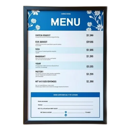 food, staff, blue, menu, board, white, design, featuring transparent PNG cut-out
