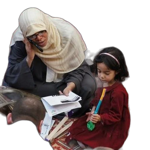 woman, hijab, talks, her, phone, while, sitting, next transparent PNG cut-out