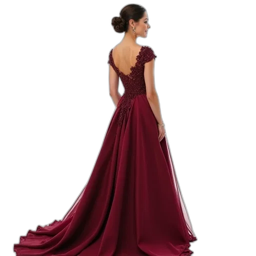 dress, photorealistic, red, dark, woman, wearing, maroon, evening transparent PNG cut-out