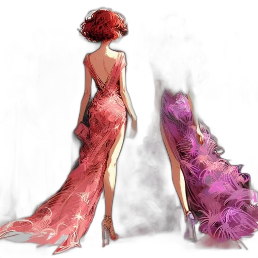 dress, concept art, fantasy art, photorealistic, watercolor, red, colorful, pastel transparent PNG cut-out