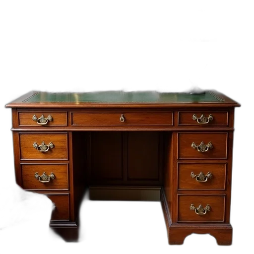 furniture, vintage, wooden, desk, green, leather, top, brass transparent PNG cut-out