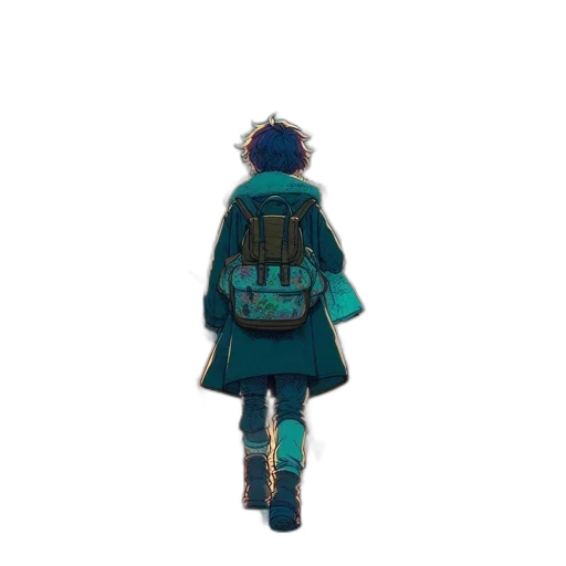 jacket, weapon, staff, robot, pixel art, concept art, cyberpunk, 3d render transparent PNG cut-out
