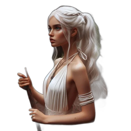 dragon, dress, staff, hair, fantasy art, concept art, pixel art, comic book art transparent PNG cut-out