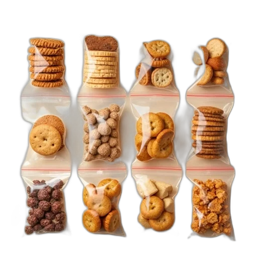 food, collection, various, snacks, displayed, grid, pattern, each transparent PNG cut-out